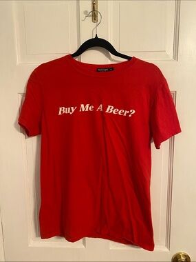 Nasty Gal Red 'Buy Me A Beer?' Graphic Tee - Men's Short Sleeve